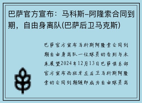 巴萨官方宣布：马科斯-阿隆索合同到期，自由身离队(巴萨后卫马克斯)