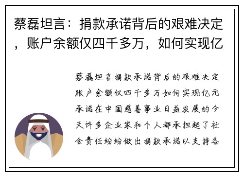 蔡磊坦言：捐款承诺背后的艰难决定，账户余额仅四千多万，如何实现亿元承诺？