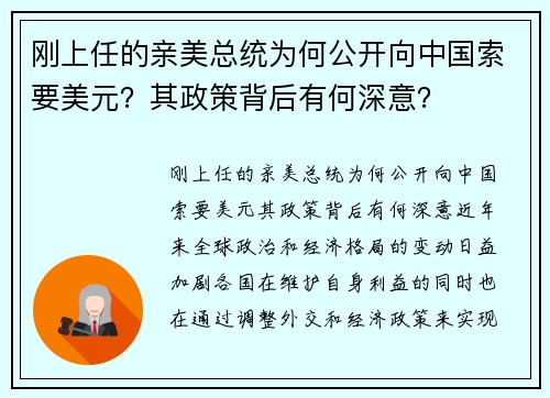 刚上任的亲美总统为何公开向中国索要美元？其政策背后有何深意？